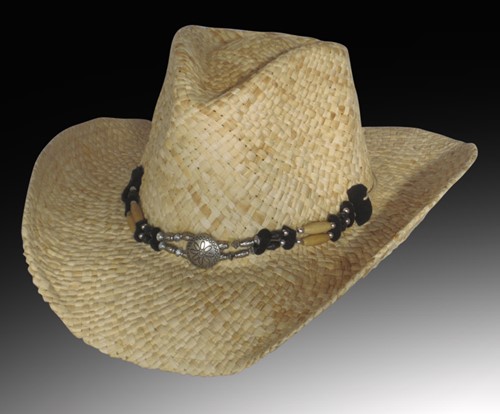 Flexible Raffia Western Hat with Silver Conchos